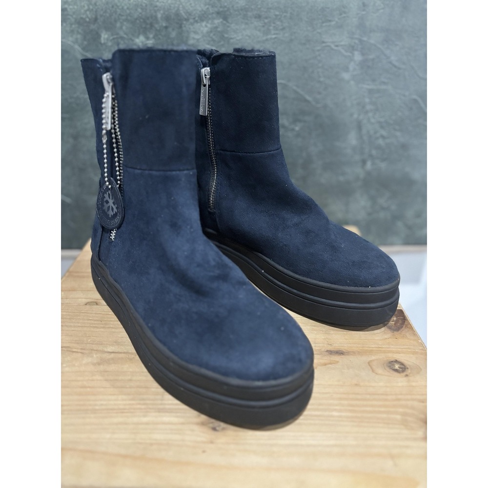 J/Slides NYC Boots Womens Size 6.5 Black Urban Sport Ankle Platform‎ Faux Fur
